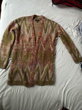 Long Open-Front Women's Cardigan Sweater - Multicolor Olive
